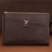 Premium Leather Business Laptop Bag With Zipper - Universal Fit - Coffee