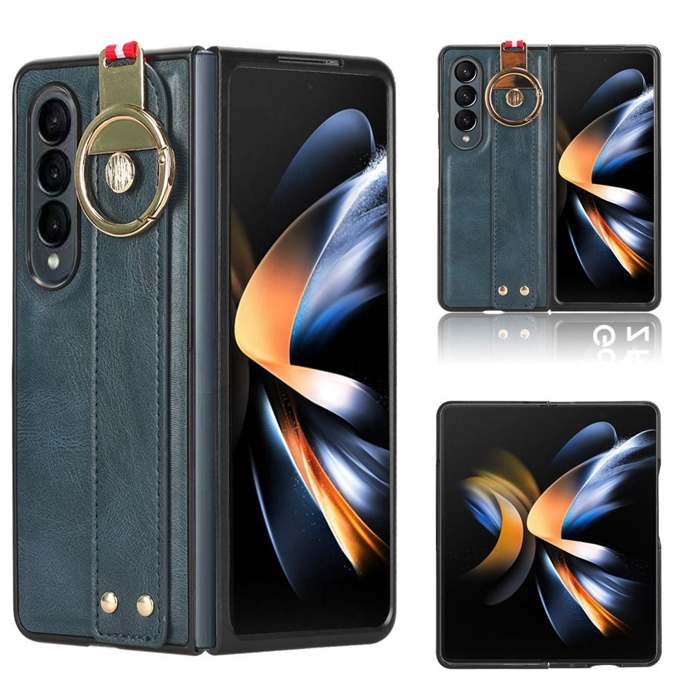 For Samsung Galaxy z Fold4 5G Leather Wristband Phone Case - Back Cover - Blue