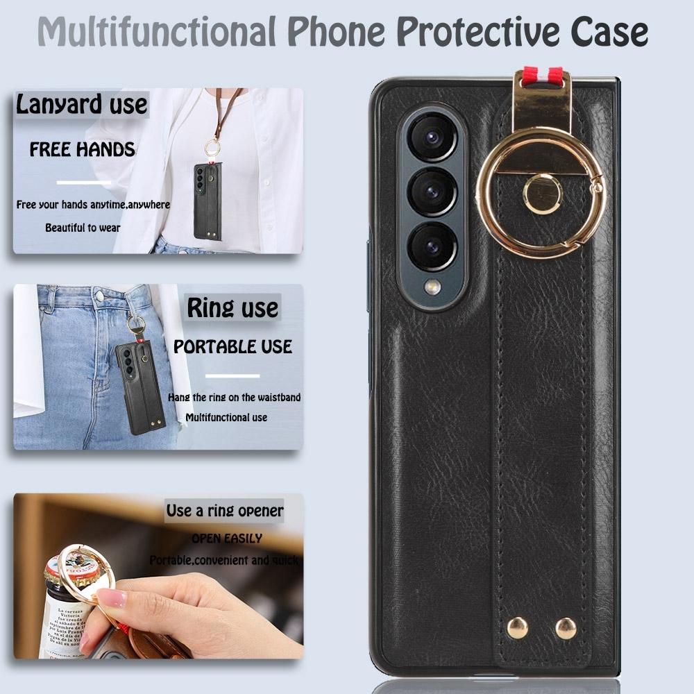 For Samsung Galaxy z Fold4 5G Leather Wristband Phone Case - Back Cover - Blue