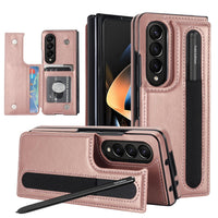 For Samsung Galaxy Z Fold4 5G Double Buckle Foldable Phone Case With Pen Slot - Rose Gold