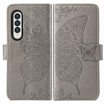 For Samsung Galaxy Z Fold4 5G Embossed Butterfly Love Leather Case - Flower Design - Rose Gold