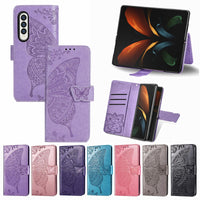 For Samsung Galaxy Z Fold4 5G Embossed Butterfly Love Leather Case - Flower Design - Rose Gold