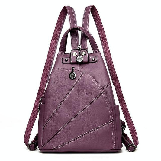 Women Leather Backpack - Secure & Stylish - Purple