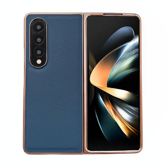 For Samsung Galaxy Z Fold4 5G Skyline Series Nano Electroplating Pu Case - Sky Blue