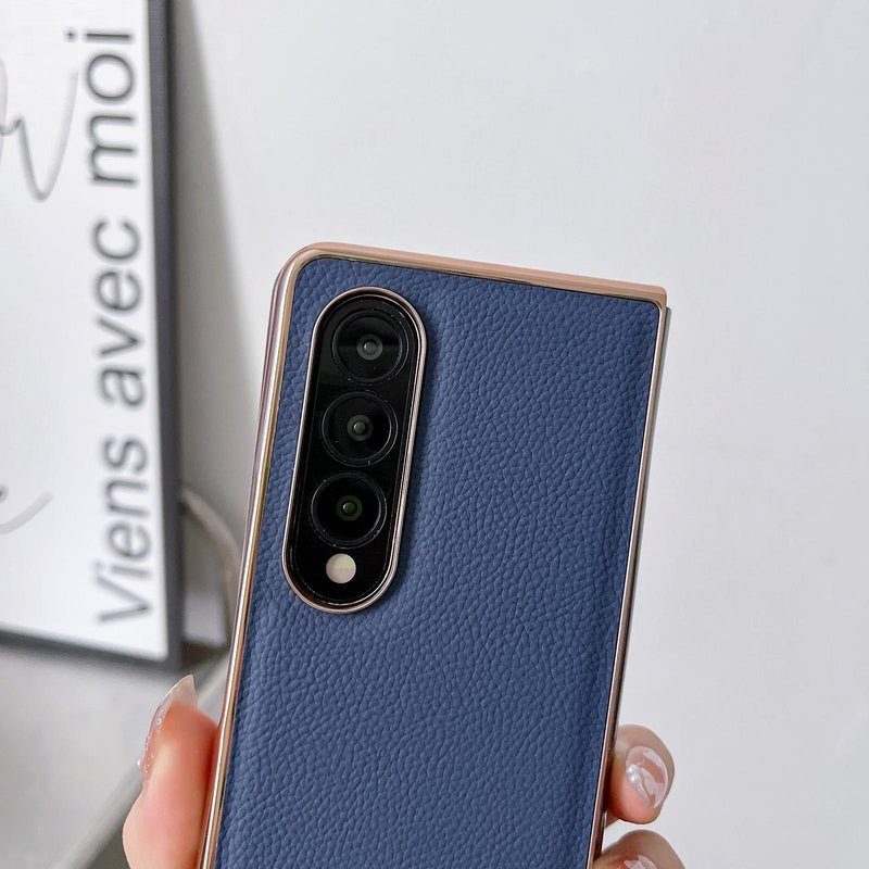 For Samsung Galaxy Z Fold4 5G Skyline Series Nano Electroplating Pu Case - Sky Blue