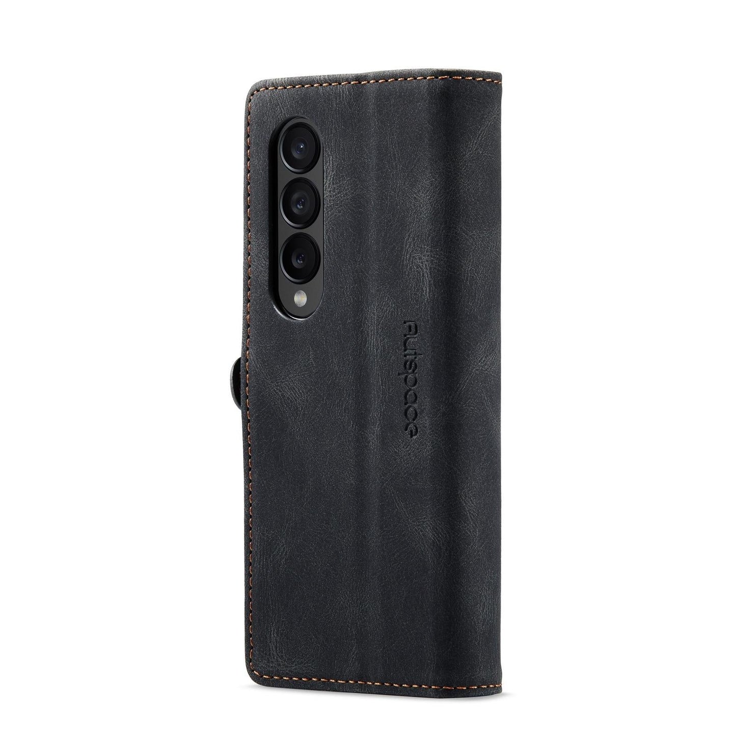For Samsung Galaxy Z Fold4 5G Vintage Rfid Leather Phone Case - Black