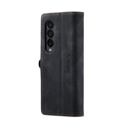 For Samsung Galaxy Z Fold4 5G Vintage Rfid Leather Phone Case - Black