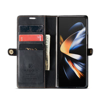 For Samsung Galaxy Z Fold4 5G Vintage Rfid Leather Phone Case - Black