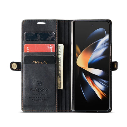 For Samsung Galaxy Z Fold4 5G Vintage Rfid Leather Phone Case - Black
