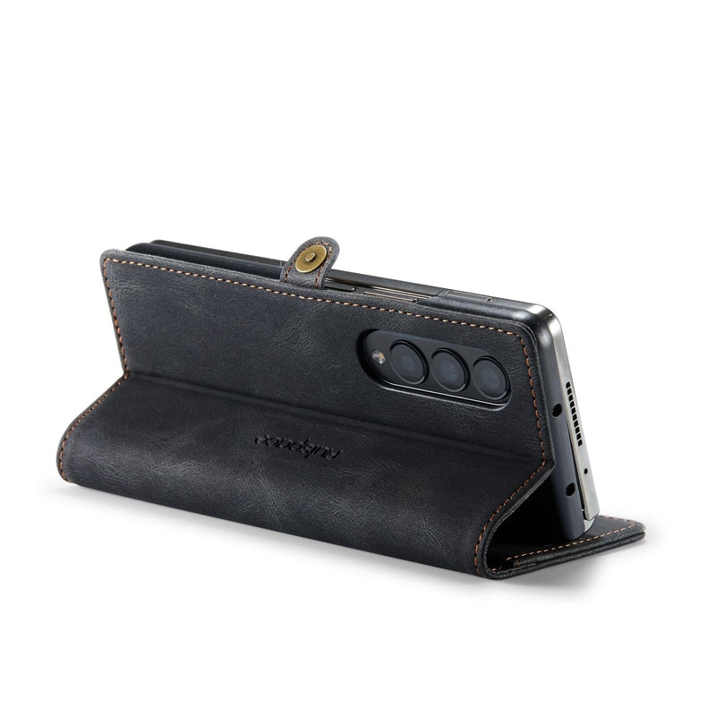 For Samsung Galaxy Z Fold4 5G Vintage Rfid Leather Phone Case - Black