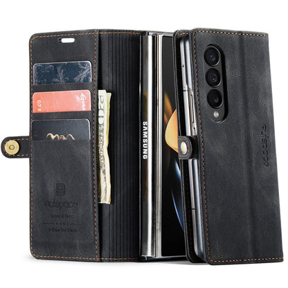For Samsung Galaxy Z Fold4 5G Vintage Rfid Leather Phone Case - Black