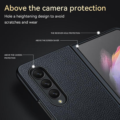 For Samsung Galaxy Z Fold4 5G Handmade Leather Shockproof Tpu Case - Black