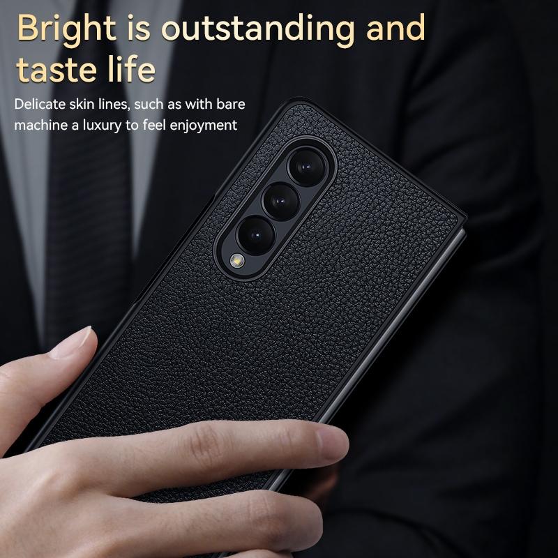 For Samsung Galaxy Z Fold4 5G Handmade Leather Shockproof Tpu Case - Black