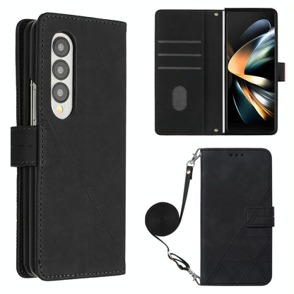 For Samsung Galaxy z Fold4 5G Embossed Leather Flip Crossbody Phone Case - 3d Design - Black