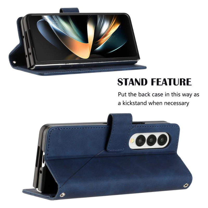 For Samsung Galaxy z Fold4 5G Embossed Leather Flip Crossbody Phone Case - 3d Design - Black