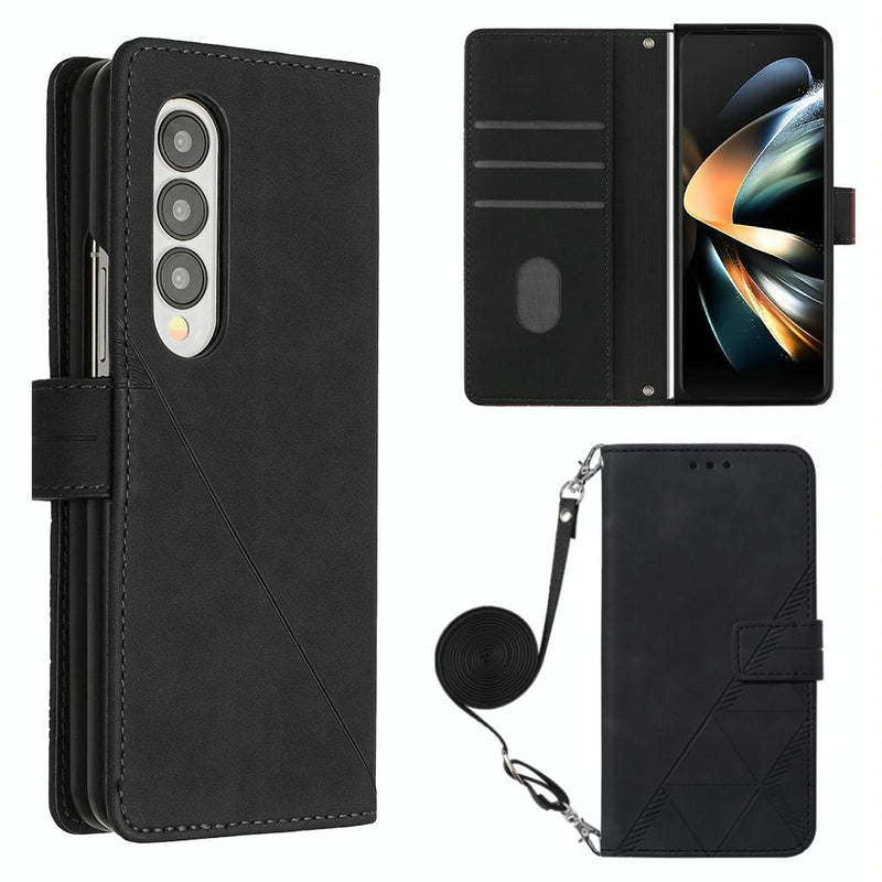 For Samsung Galaxy z Fold4 5G Embossed Leather Flip Crossbody Phone Case - 3d Design - Black