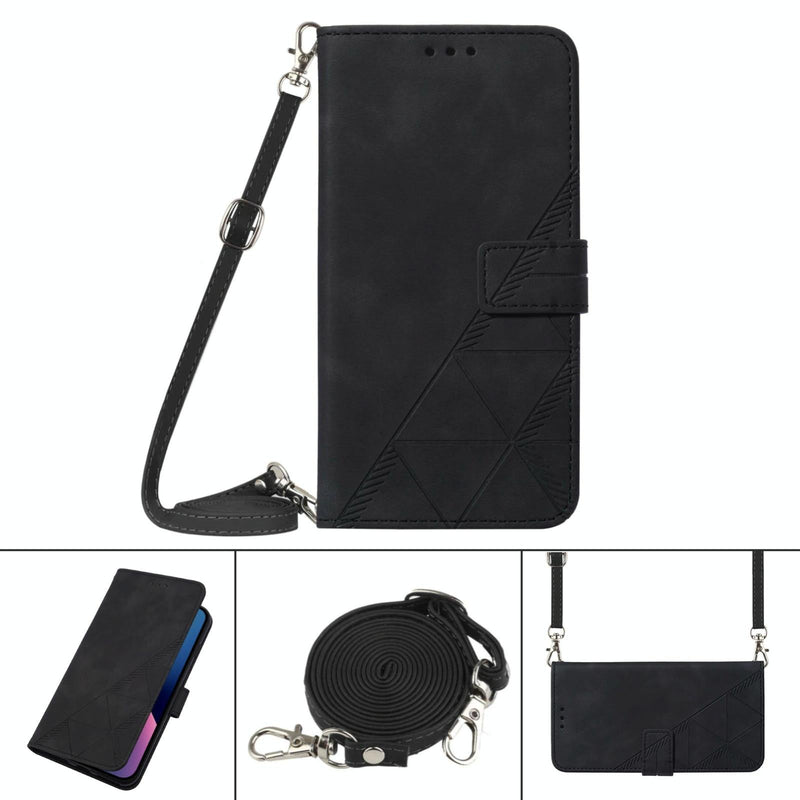 For Samsung Galaxy z Fold4 5G Embossed Leather Flip Crossbody Phone Case - 3d Design - Black
