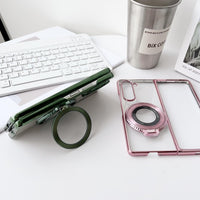 For Samsung Galaxy z Fold4 5G Shockproof Magsafe Holder for Rotating Plating Phone Case - Green