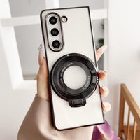 For Samsung Galaxy z Fold4 5G Shockproof Magsafe Holder for Rotating Plating Phone Case - Green