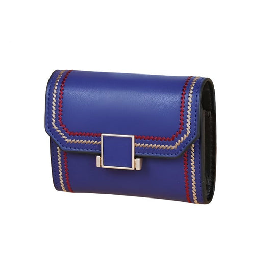 Snap Button Rfid Leather Wallet - Compact Design - Dark Blue