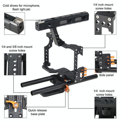 Video Camera Cage Stabilizer For Panasonic Lumix Dmc-Gh4 / Sony A7 Series - Orange