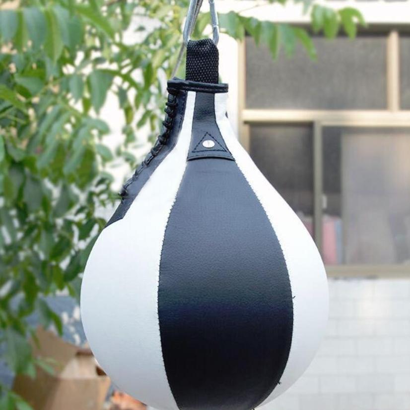 Adult Hanging Speed Ball For Boxing Fitness - Free Punching Bag - Pear Shape Black & White