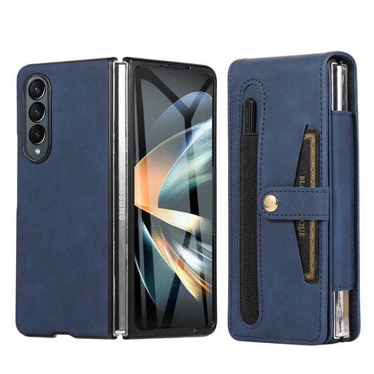For Samsung Galaxy Z Fold4 5G Leather Folding Phone Case - Blue