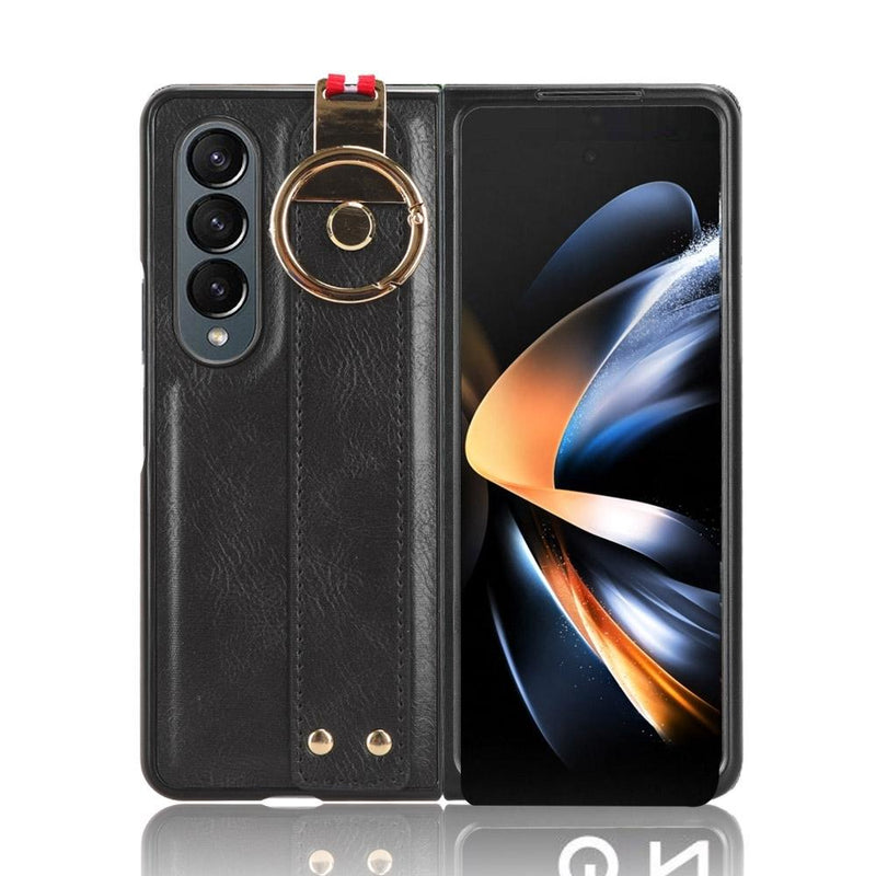 For Samsung Galaxy z Fold4 5G Leather Wristband Phone Case - Back Cover - Brown