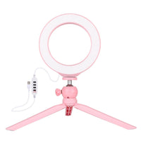 6.2 Led Ring Light with Usb 3 Modes Dimmable Cold Shoe Tripod Mount - Pink