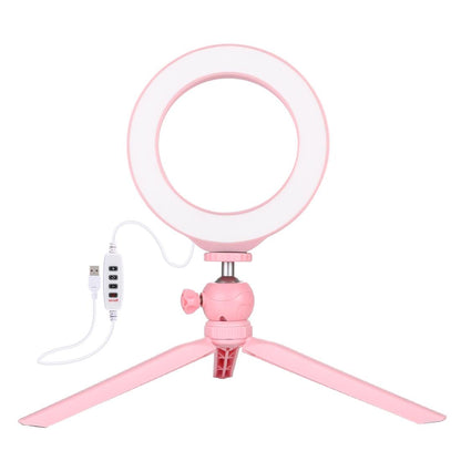 6.2 Led Ring Light with Usb 3 Modes Dimmable Cold Shoe Tripod Mount - Pink