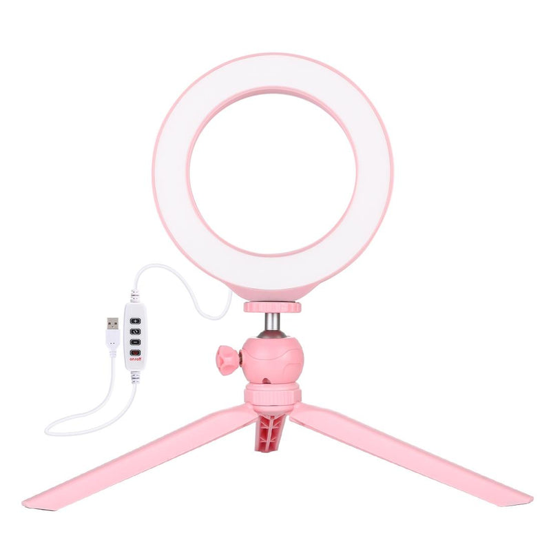 6.2 Led Ring Light with Usb 3 Modes Dimmable Cold Shoe Tripod Mount - Pink