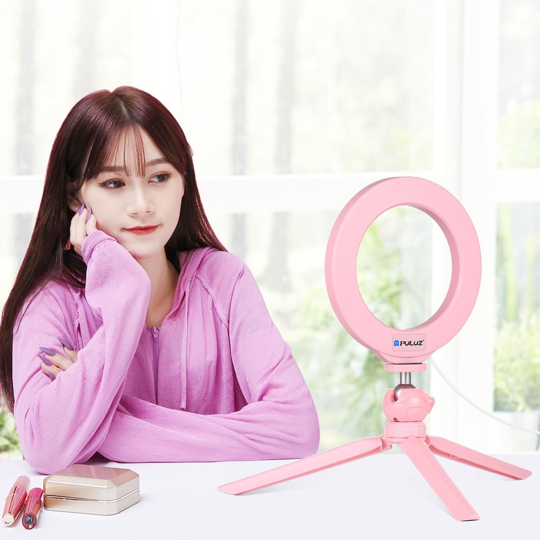 6.2 Led Ring Light with Usb 3 Modes Dimmable Cold Shoe Tripod Mount - Pink