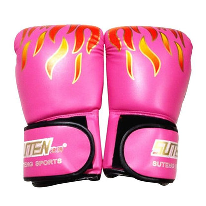 Adult Flame Pattern Pu Leather Boxing Gloves - Pink