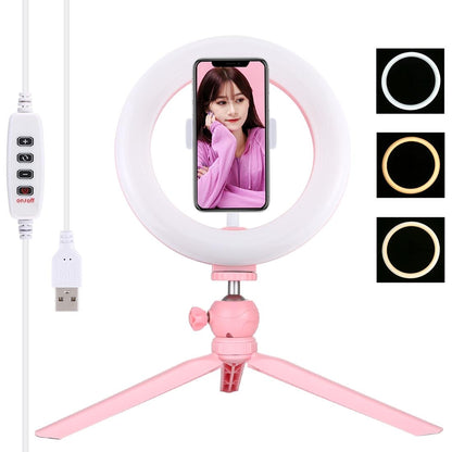 7.9 Led Ring Light with Tripod and Phone Clamp - 3 Modes Dimmable Dual Colour Temperature - Pink