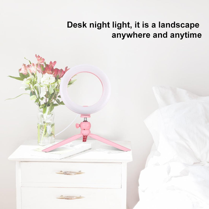 7.9 Led Ring Light with Tripod and Phone Clamp - 3 Modes Dimmable Dual Colour Temperature - Pink