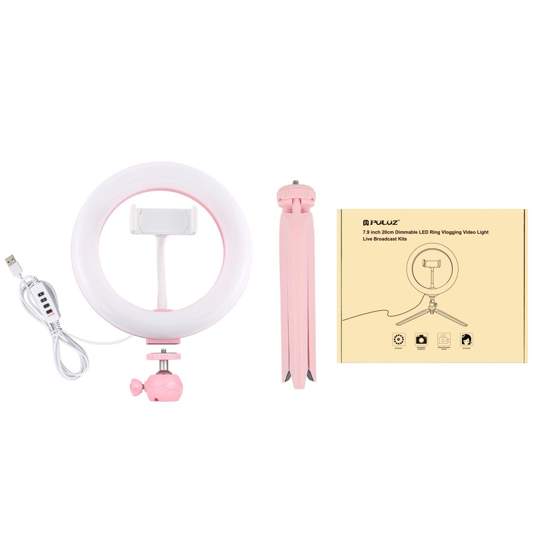 7.9 Led Ring Light with Tripod and Phone Clamp - 3 Modes Dimmable Dual Colour Temperature - Pink
