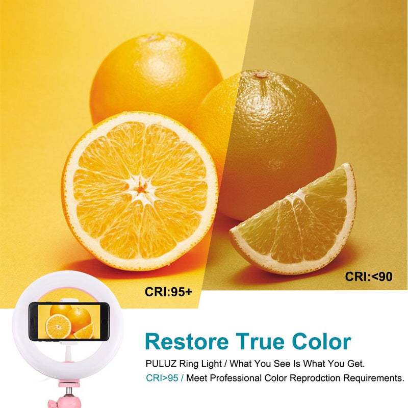 7.9 Led Ring Light with Tripod and Phone Clamp - 3 Modes Dimmable Dual Colour Temperature - Pink