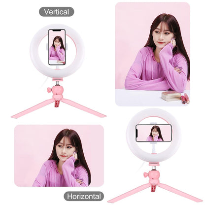 7.9 Led Ring Light with Tripod and Phone Clamp - 3 Modes Dimmable Dual Colour Temperature - Pink