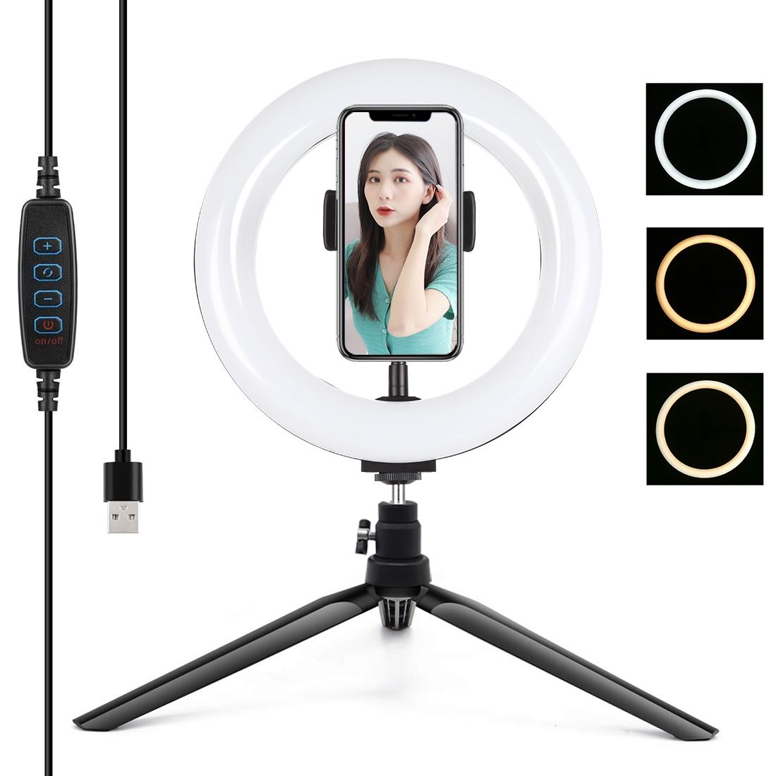 7.9 Led Ring Light with Tripod and Phone Clamp - 3 Modes Dimmable Dual Colour Temperature - Pink