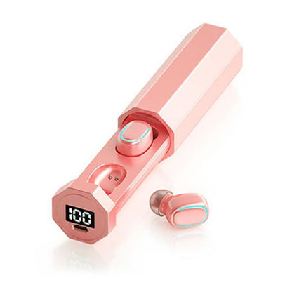 True Wireless Bluetooth Earphones With Digital Display And Charging Box - Pink