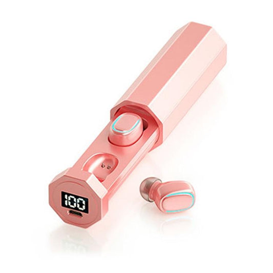 True Wireless Bluetooth Earphones with Digital Display and Charging Box - Pink