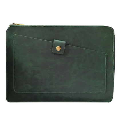 Premium Leather Business Laptop Bag With Zipper - Universal Fit - Green