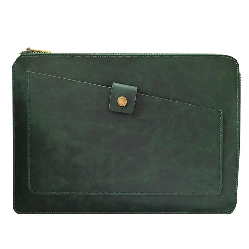 Premium Leather Business Laptop Bag With Zipper - Universal Fit - Green