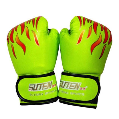 Adult Flame Pattern Pu Leather Boxing Gloves - Green