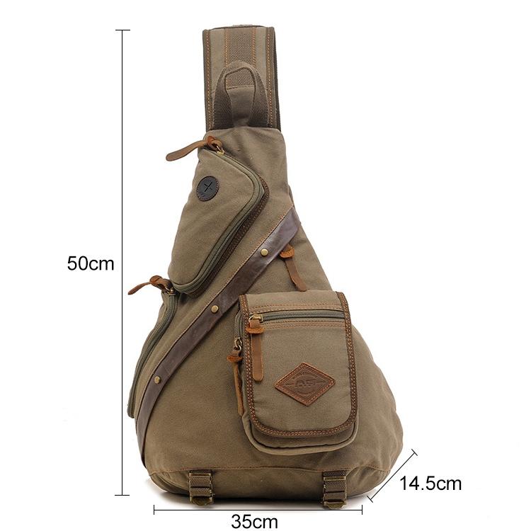 Multi Function Canvas Chest Bag Shoulder Messenger Crossby Bag - Army Green