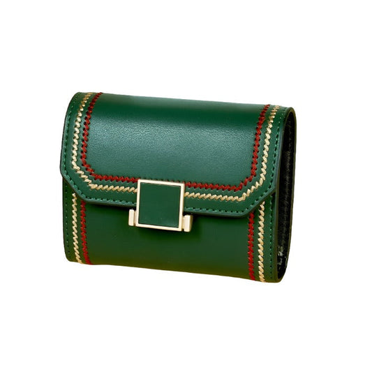 Snap Button Rfid Leather Wallet - Compact Design - Army Green