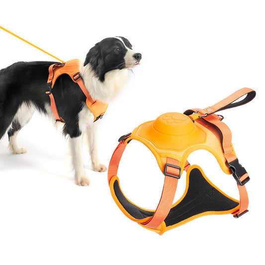 Vibe Geeks Ultimate 2-in-1 Reflective No-pull Dog Harness with Retractable Leash and Control Handle - Orange - L