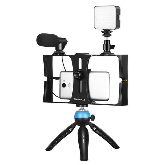 Vlogging Live Broadcast Kit With Led Fill Light Microphone Tripod Mount & Cold Shoe Head - Blue