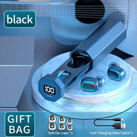 True Wireless Bluetooth Earphones with Digital Display and Charging Box - Blue