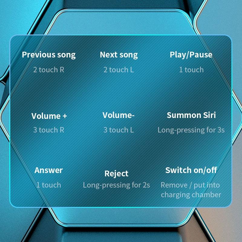 True Wireless Bluetooth Earphones with Digital Display and Charging Box - Blue